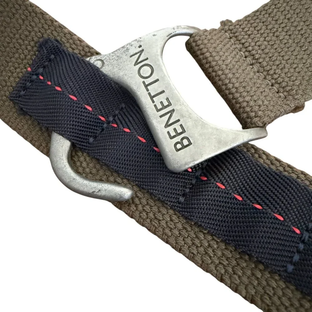 United Colors Of Benetton Olive Canvas Belt Metal Hook Buckle 39